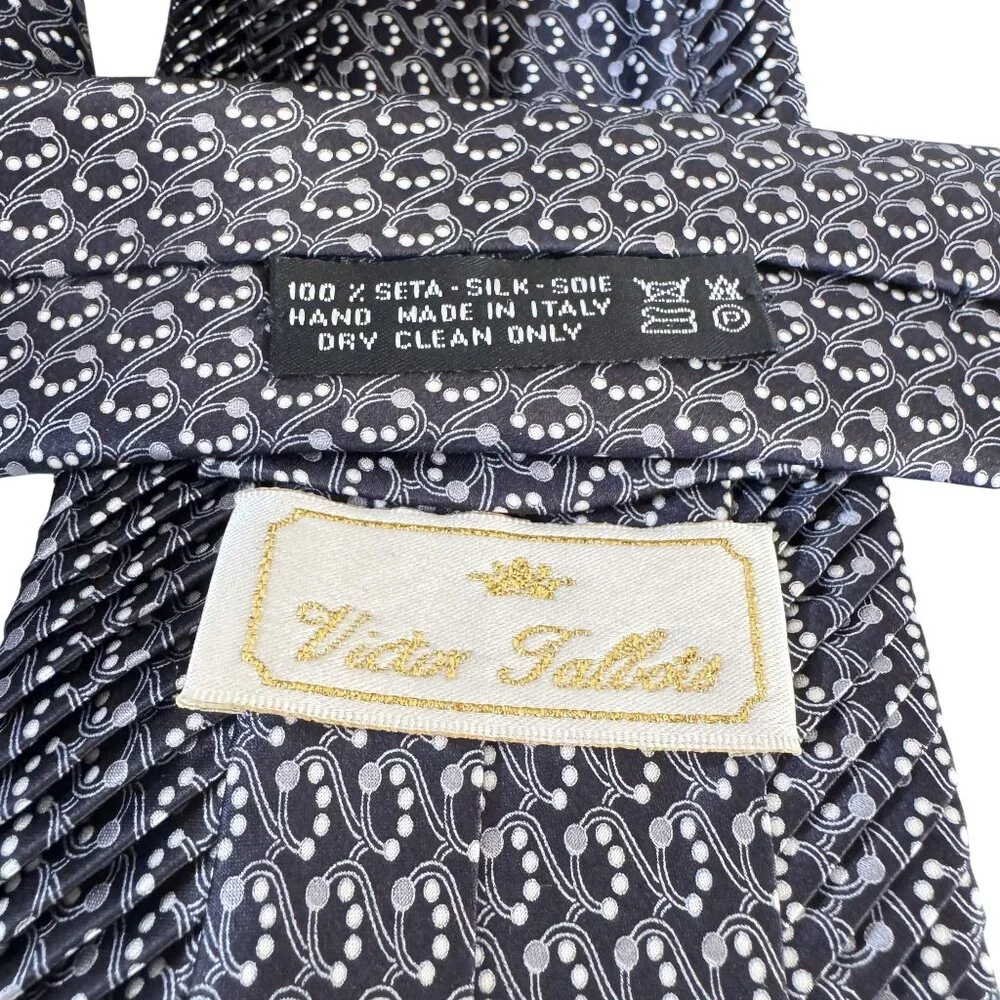 Vintage Victor Talbots Men's 100% Silk Pleated Geometric Print Handmade Necktie - Picture 6 of 6